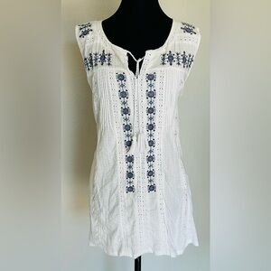 Lucky Brand White Embroidered Floral Tunic Boho Cottagecore Peasant 3X F22604